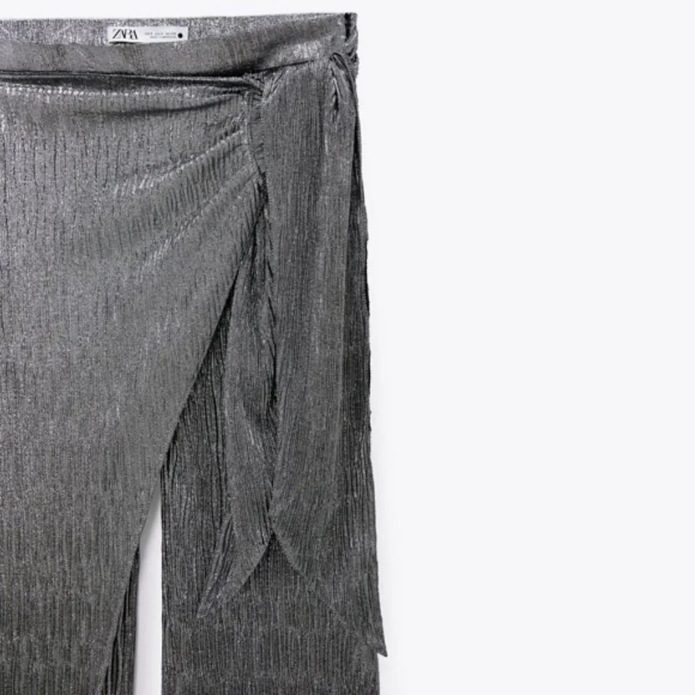 BLOGGER'S FAVE! Zara Limited Edition Sparkly Silver Wrap Front Pants SZ XS NWT - Picture 12 of 14